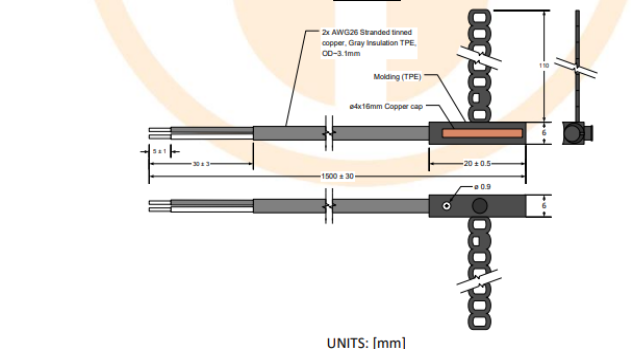 TT0P Pipe thermistor dimensions